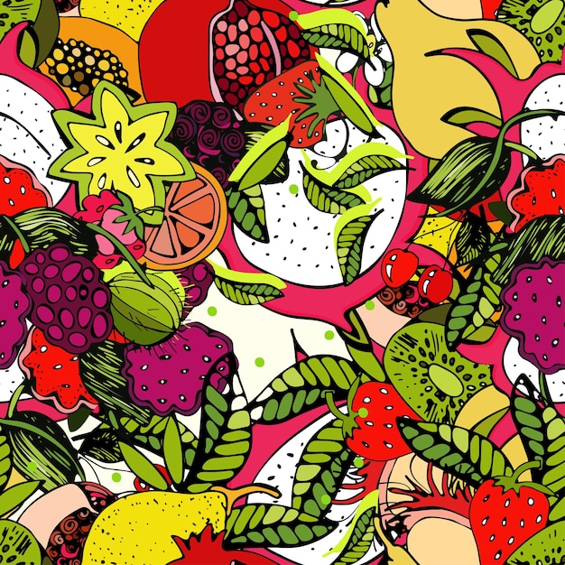 Bright colorful pattern with fresh fruit