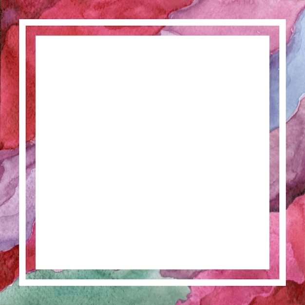 Bright colorful square frame. Watercolor texture in red and purple colors. White squares are borders