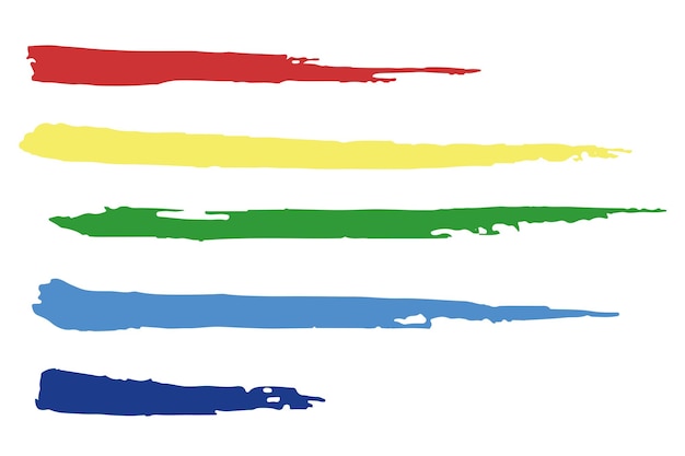 明るいカラフルな水彩ブラシ ストローク、赤、黄、青、緑、ベクトル、白の分離
