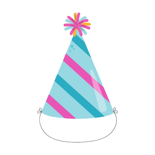 Bright cone hat with stripes. Colorful accessory for Birthday party. Bright vector icon flat style