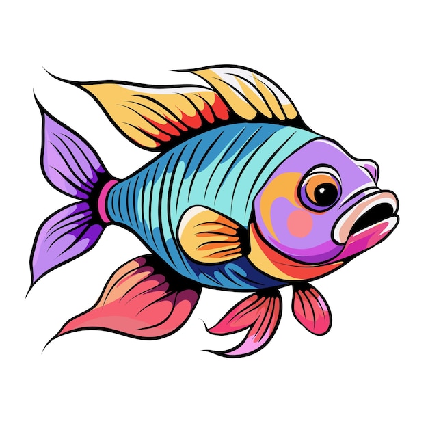 bright cute cartoon fish white background illustration