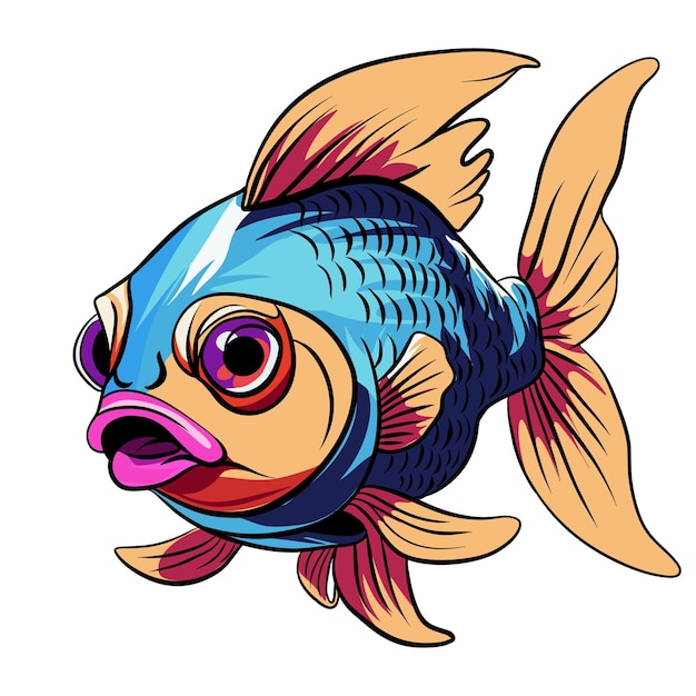 Vector bright cute cartoon fish white background illustration