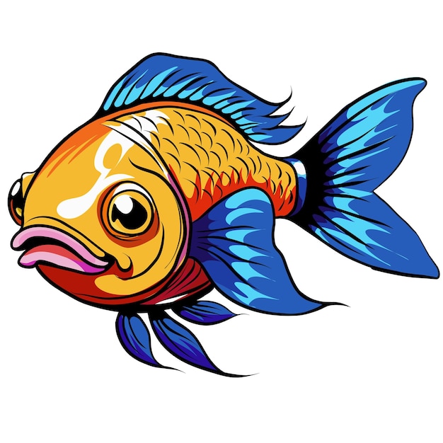 밝고 귀여운 만화 물고기 흰색 배경 그림