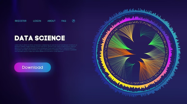 Vector bright data science visualization on navy background