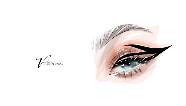 Vector bright eye make-up hand getekend in vector-formaat