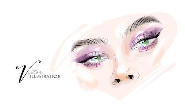 Vector bright eye make-up hand getekend in vector-formaat