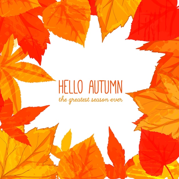 Bright fall frame with orange and red leaves. hello autumn banner. autumn background for advertisement, greeting cards and social media content.