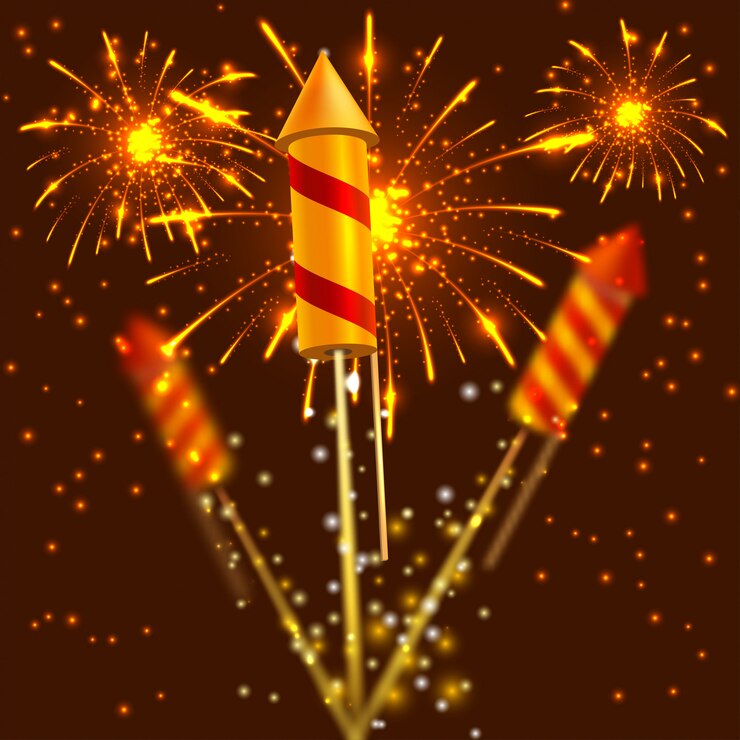 Vector bright festival crackers on fireworks background. vector illustration