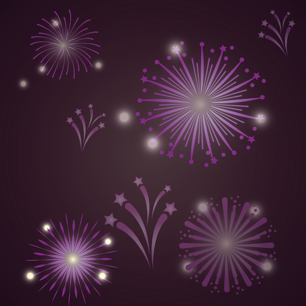 Vector bright fireworks cartoon