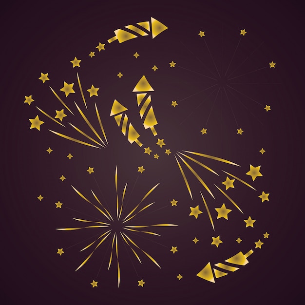 Vector bright fireworks cartoon