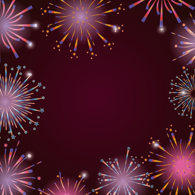 Vector bright fireworks cartoon