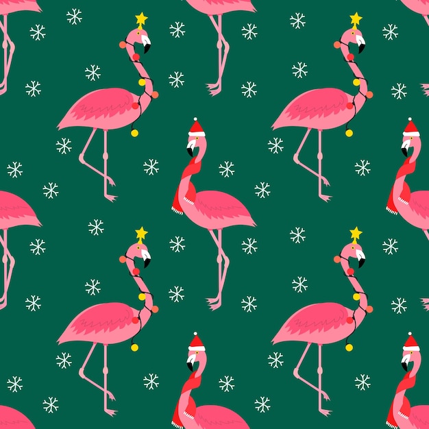 Bright Flamingo Nieuwjaar en Kerstmis naadloze patroon achtergrond