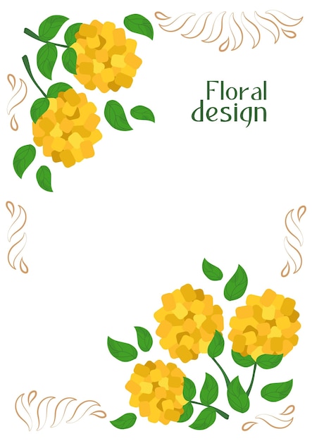 Bright floral A4 frame with copy space Vector stylish large yellow flowers Spring holiday design