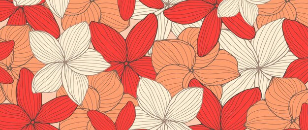 Bright floral background with red beige and peach flowers