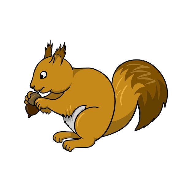 Vector a bright fluffy squirrel sits and nibbles a nut vector cartoon