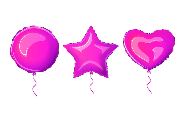Bright foil balloons, pink balloons, star, circle, heart.