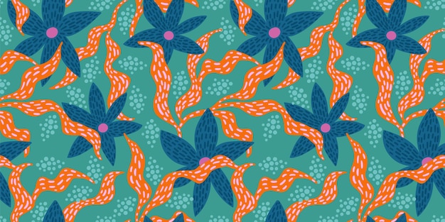 Bright funny seamless pattern with abstract leaves