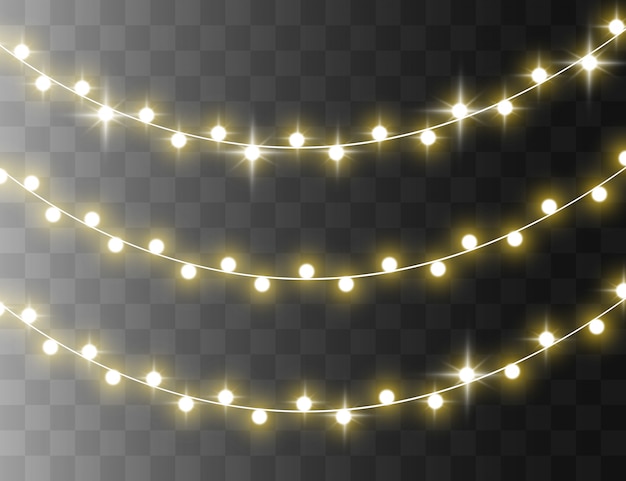 Bright garland string, illuminated lightbulbs.