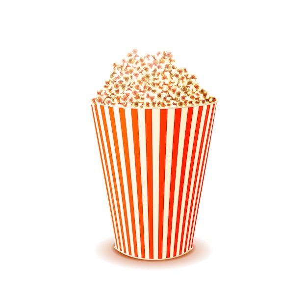 Bright glossy box of popcorn on white