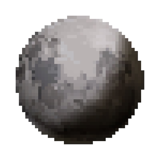 Bright glossy moon cute satellite in pixel art style isolated on white