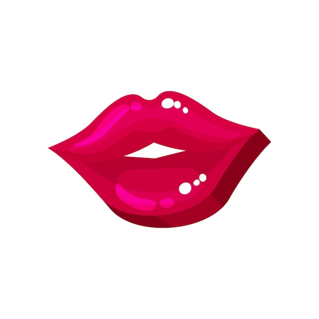 Bright glossy pink lips cartoon vector Illustration on a white background