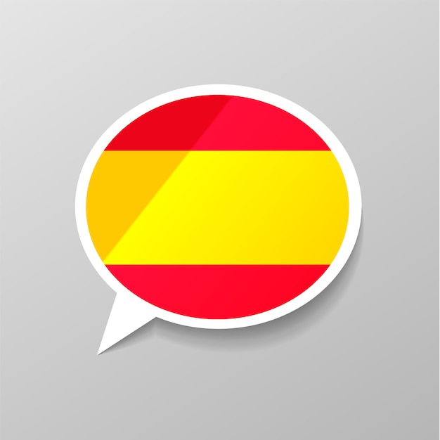 Bright glossy sticker in speech bubble shape with Spain flag, spanish language concept