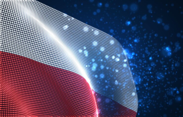Vector bright glowing country flag of abstract dots. poland