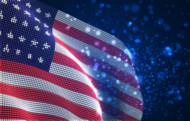 Bright glowing country flag of abstract dots. usa