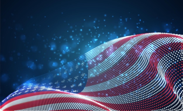 bright glowing country flag of abstract dots. USA