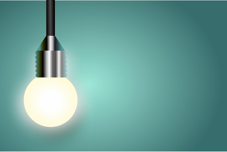 Vector a bright glowing light bulb on a turquoise background. place to insert text. background. wallpaper.