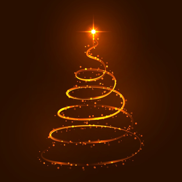 Bright gold christmas tree spiral line with sparkling glitter.