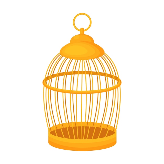 Bright golden bird cage. vector illustration isolated on a white background.