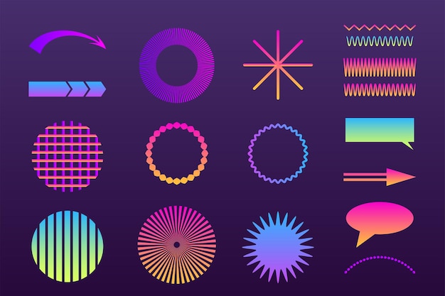 Vector bright gradient texture graphic symbol element icon clipart collection