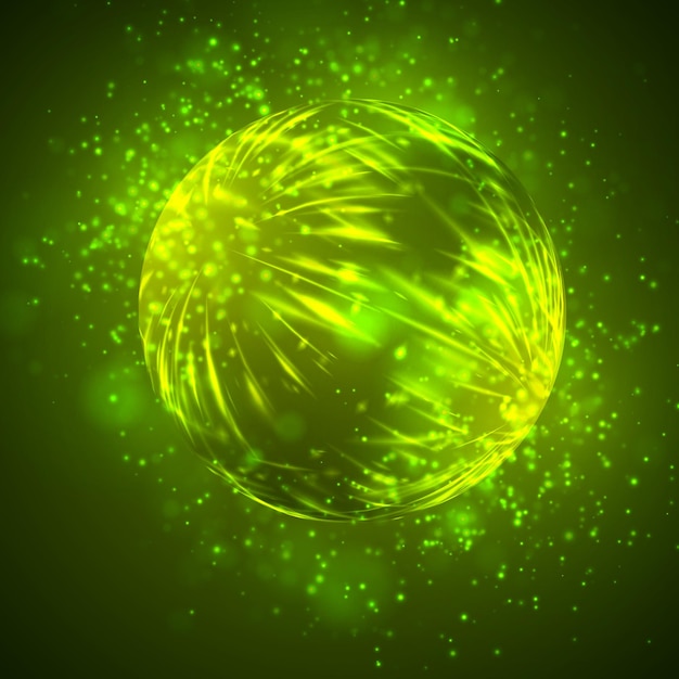 A bright green colored energy stream swirling against a dark background. vector abstract concept