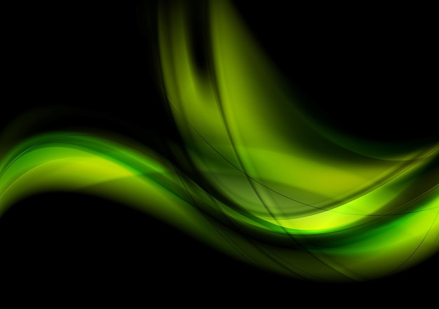 Ярко-зеленые светящиеся волны на черном фоне