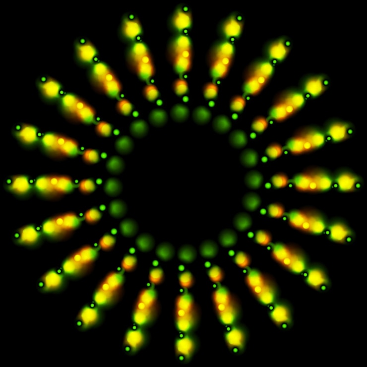 Vector bright green orange shiny lights abstract background