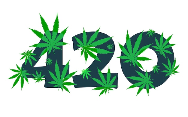 マリファナの葉を持つラスタファリアンの雑草喫煙者のための明るい緑のベクトルのロゴ 420 大麻文化