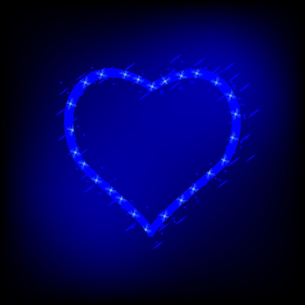Яркое сердце Неоновая вывеска Ретро синий неоновый знак сердца на темном фоне
