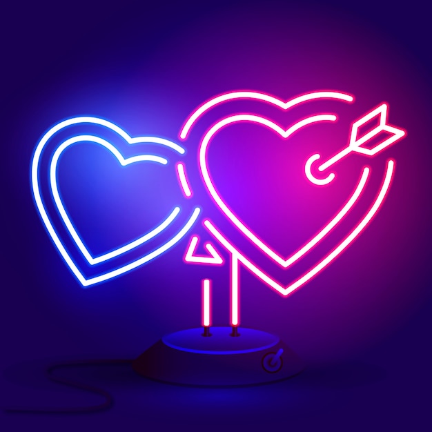 Cuore luminoso insegna al neon. retro segno di cuore al neon.