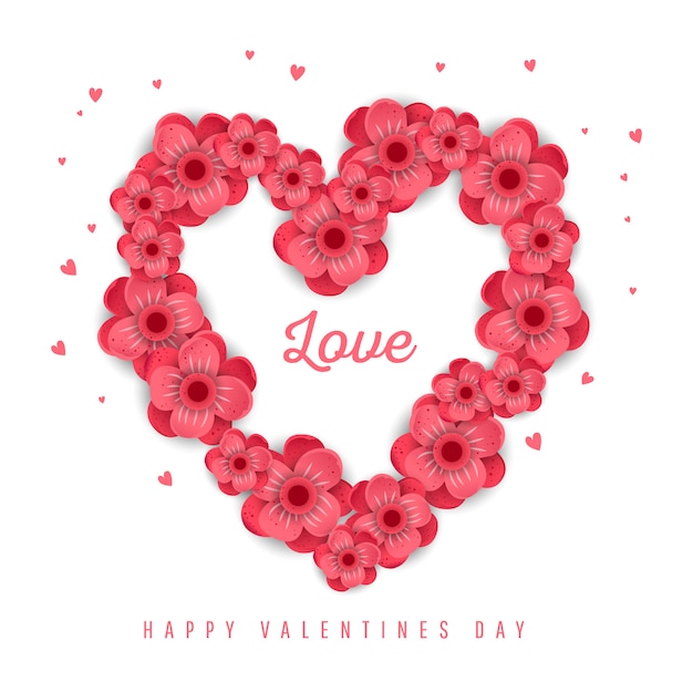 Bright heart-shaped flower arrangement for valentine's day banner.