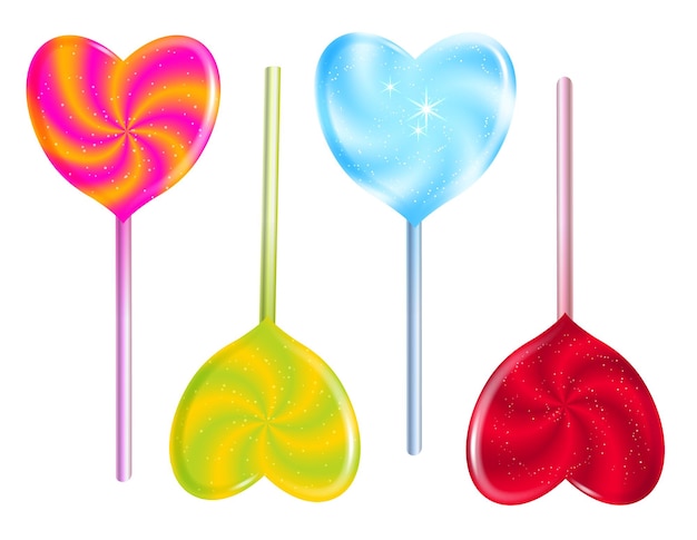 Bright Heart shaped lollypops isolated