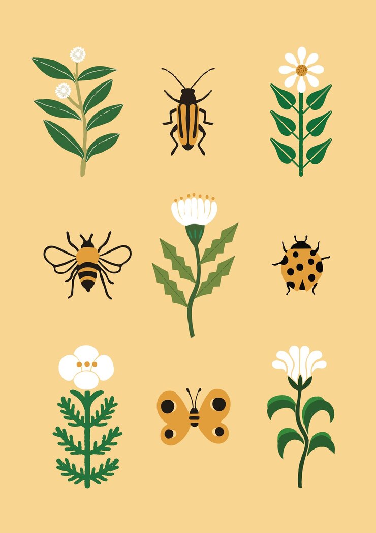 Vector bright insects and flowers