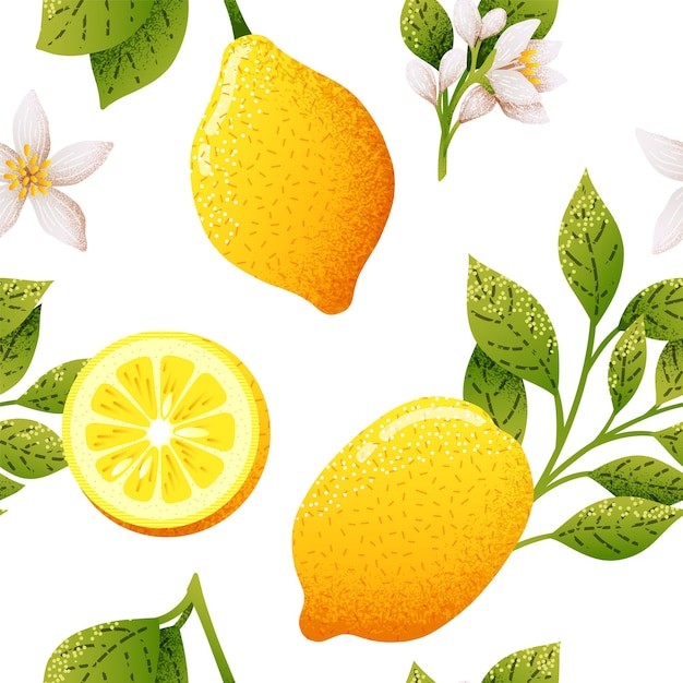 Bright lemon food citrus pattern Lemonade print sketch tropical garden nature yellow fruits