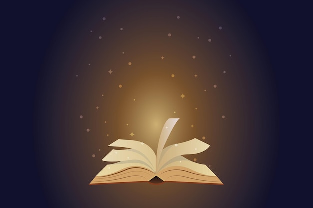 Vector bright light coming from open book