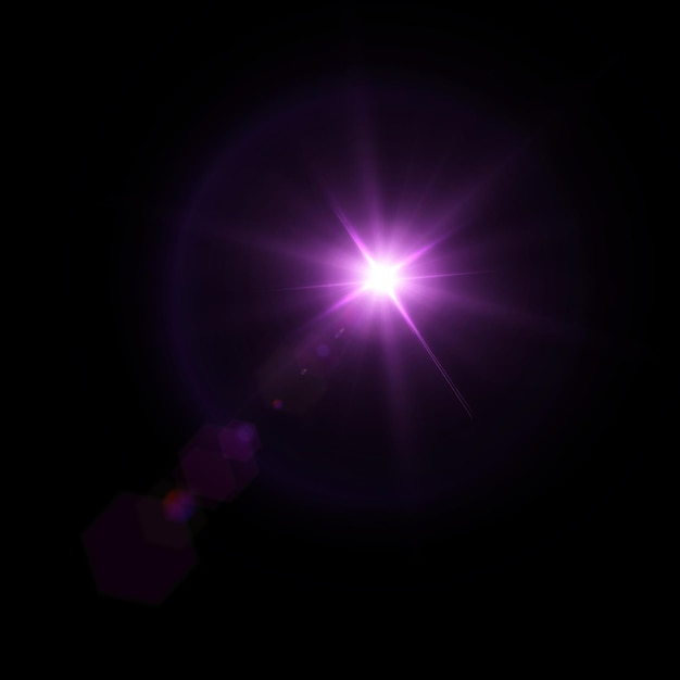 Bright light effect with beams and highlights shine with purple light for vector illustration