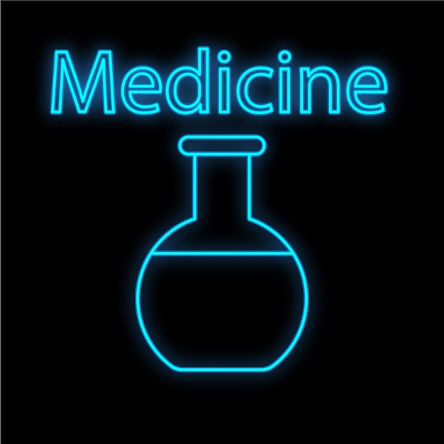 Bright luminous blue medical scientific digital neon sign for a pharmacy store or hospital