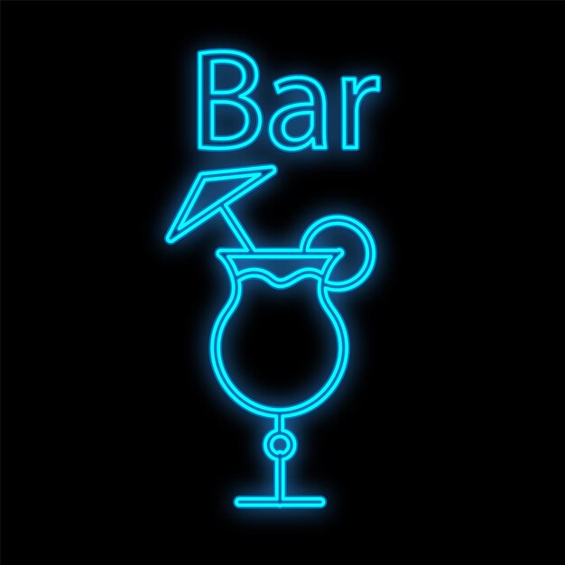 Вектор Яркая светящаяся синяя неоновая вывеска для паба ресторана кафе-бара красивая блестящая