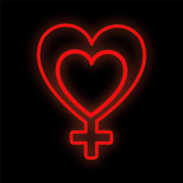 Insegna al neon digitale festiva rossa luminosa luminosa per un negozio o una carta bella lucida con cuori d'amore