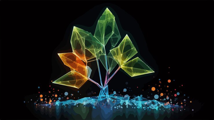Vector bright mesh eco plant with glow effect
