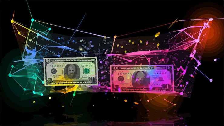 Vector bright mesh euro banknotes change with glare effect